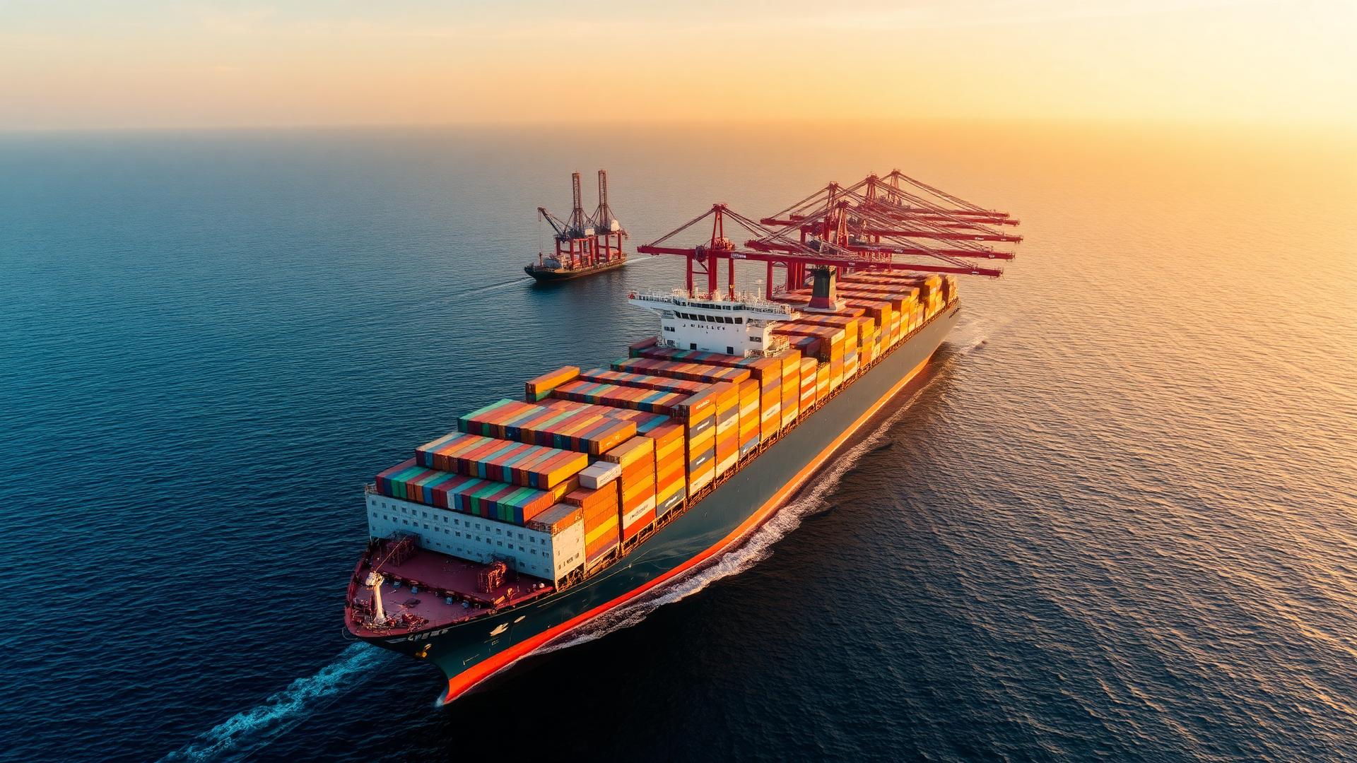 International ocean freight vessel at port